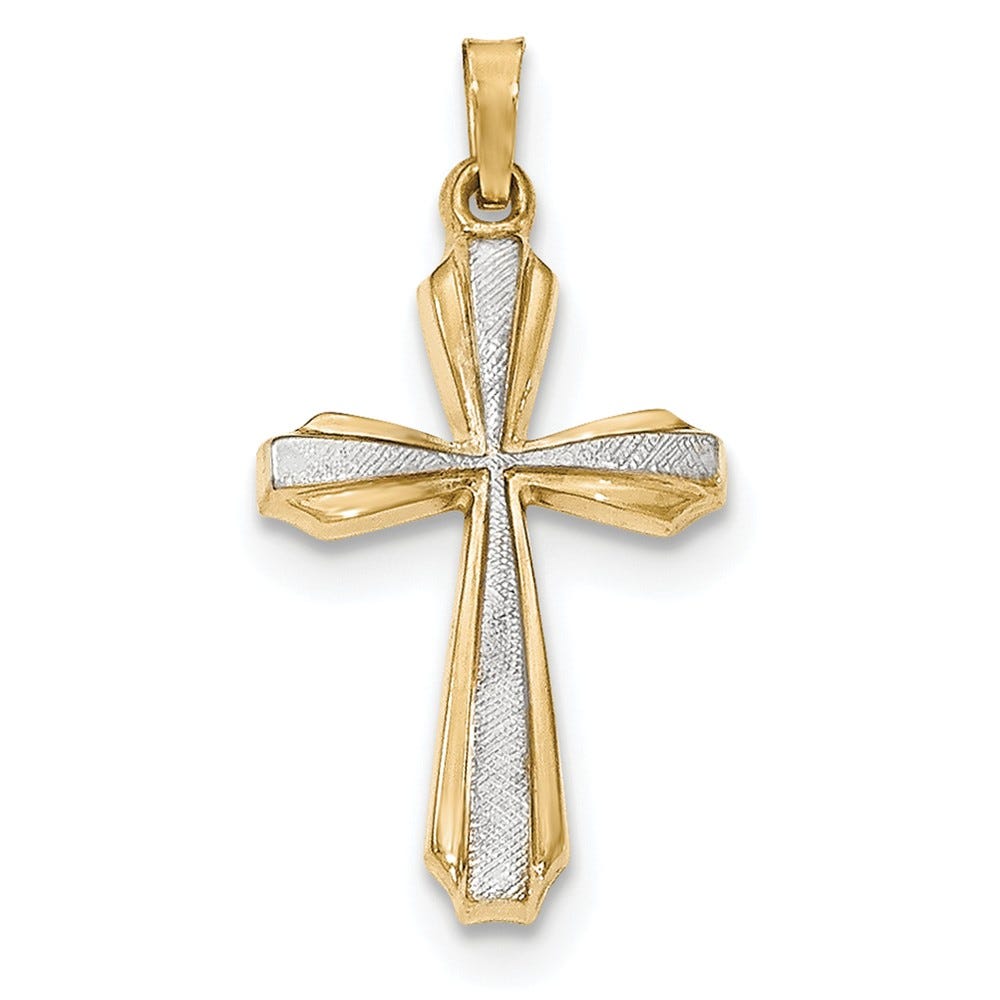 14K with Rhodium Textured and Polished Passion Cross Pendant