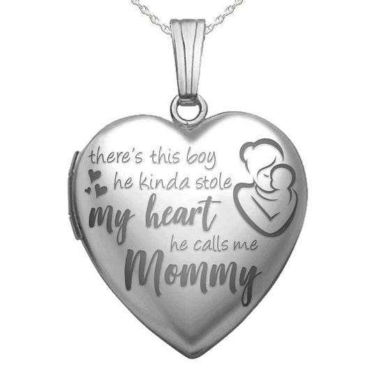 Sterling Silver "He Calls Me Mommy" Heart Photo Locket
