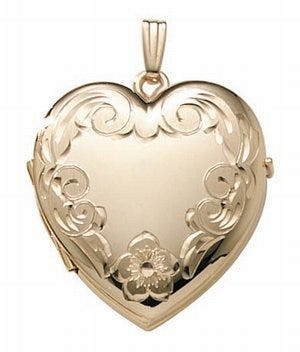 14k Gold Filled Floral Heart 4 Photo Locket - 1-1/4 inch x 1-1/4 inch