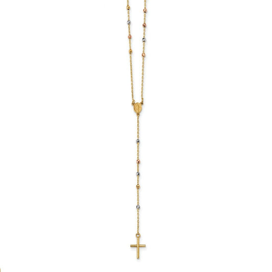 14k Tri Color Polished Miraculous 24 inch Rosary