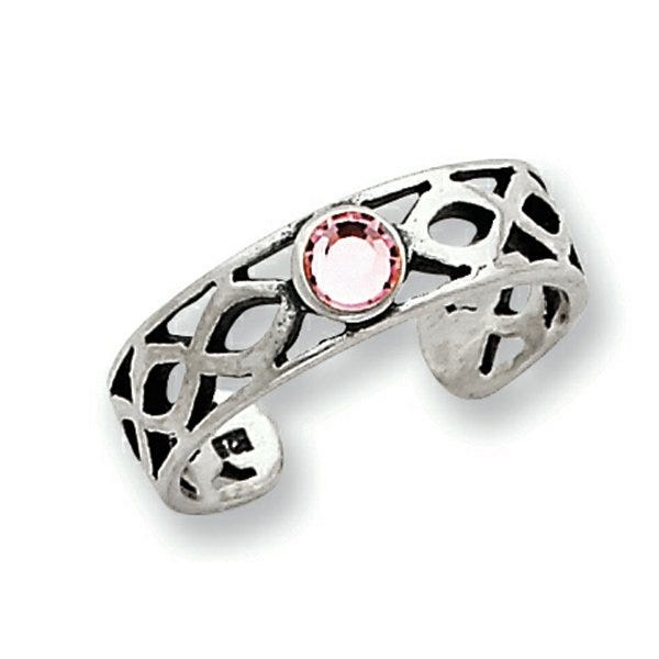 Sterling Silver Antiqued w/ Pink CZ Toe Ring