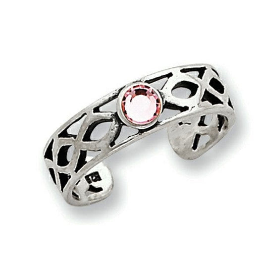 Sterling Silver Antiqued w/ Pink CZ Toe Ring