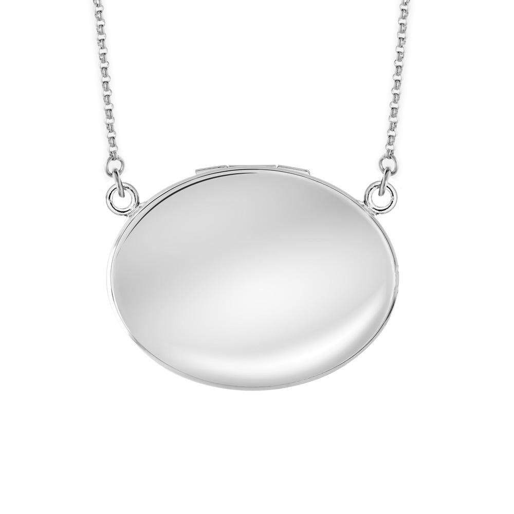Sterling Silver Sideways Plain Oval Photo Locket with Chain Included