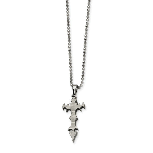 Stainless Steel Cross Dagger Pendant 22in Necklace