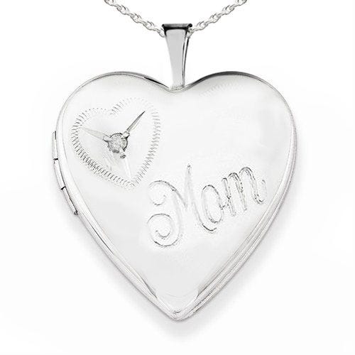 Sterling Silver Mom Heart Photo Locket
