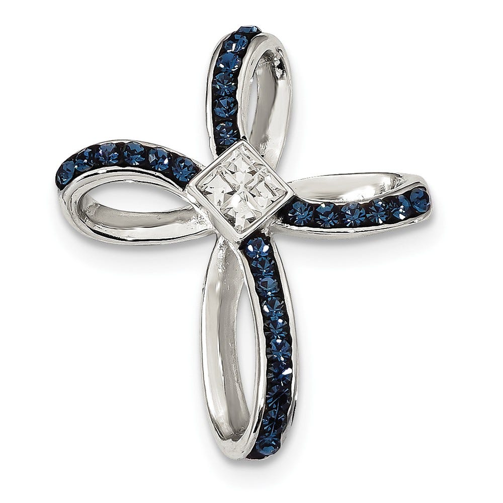 Sterling Silver Blue/White Crystal Cross Slide