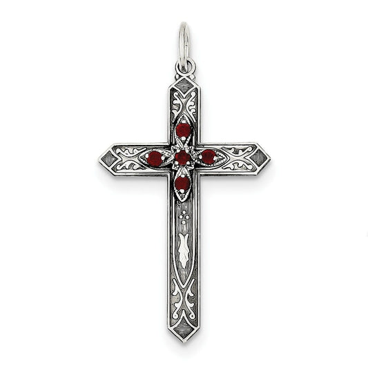 Sterling Silver January Birthstone Cross Pendant