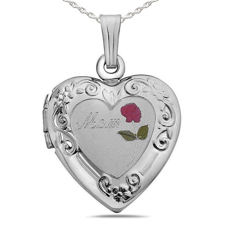 Sterling Silver Mom Heart Photo Locket