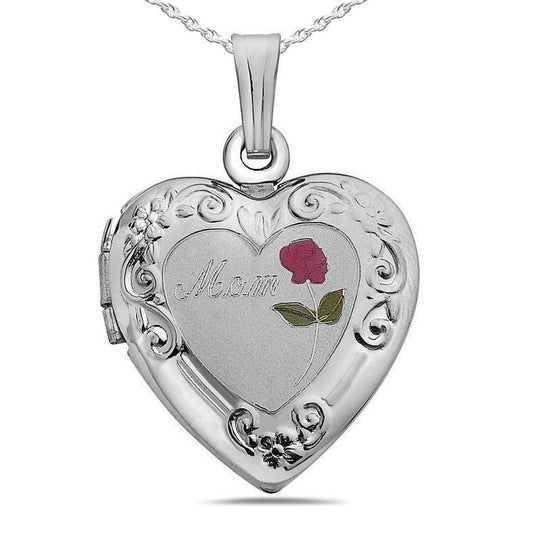 Sterling Silver Mom Heart Photo Locket