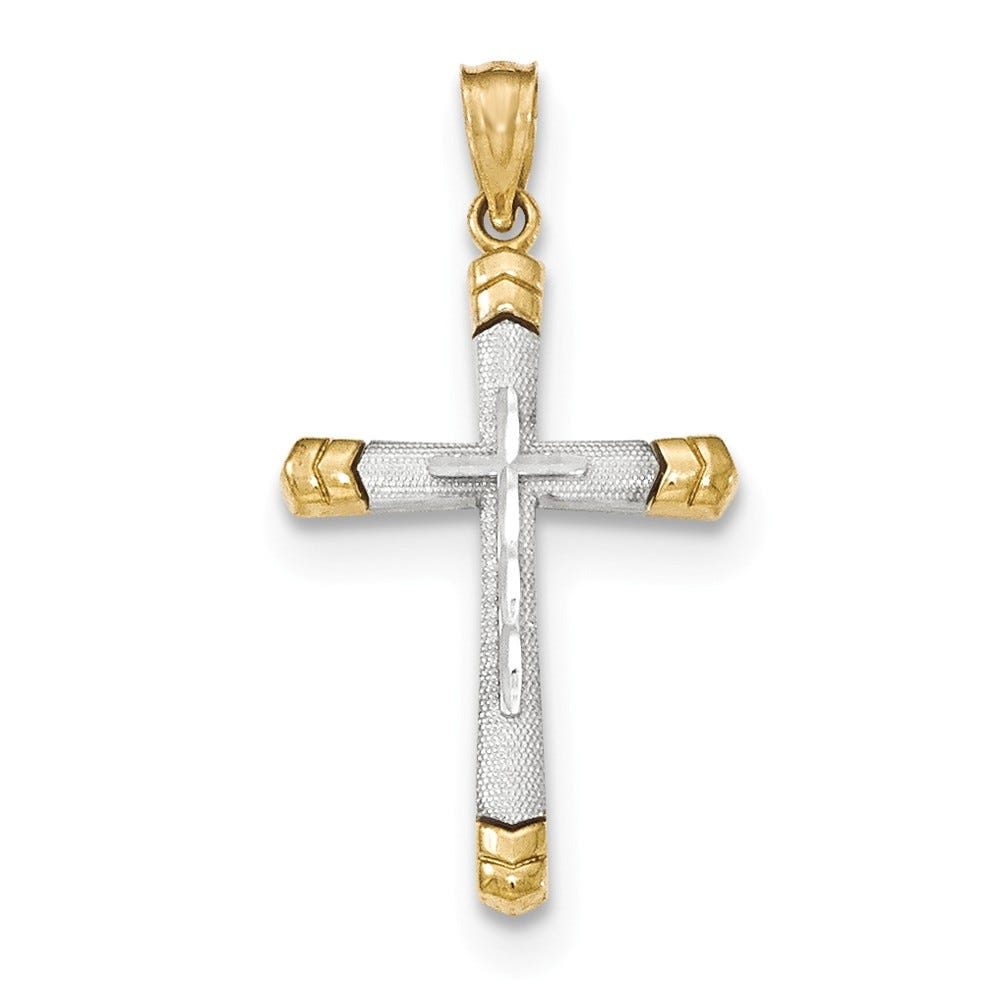 14k Y/W Gold Polished DC Cross Pendant