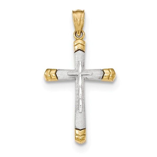 14k Y/W Gold Polished DC Cross Pendant