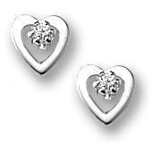 Sterling Silver Heart Children Post Earrings with Cubic Zirconia