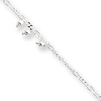 Sterling Silver  Polished Beaded Figaro Anklet