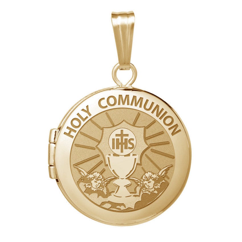 14k Yellow Gold Round "Holy Communion"  Locket