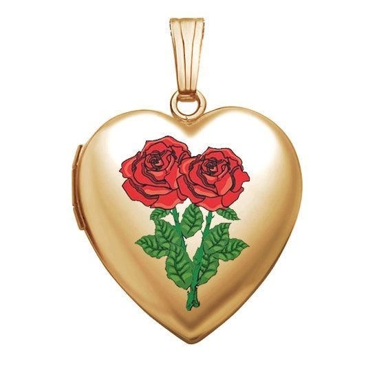 14K Gold Filled Double Rose Heart Photo Locket