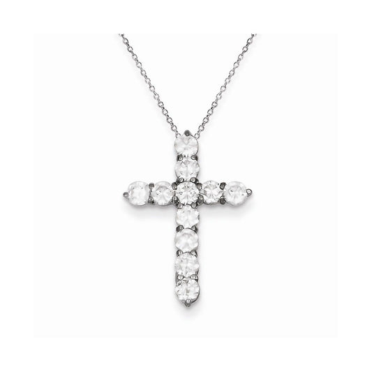 Sterling Silver Rhodium Plated CZ Cross Pendant