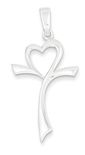 Sterling Silver Polished Heart Cross