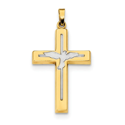 14k w/Rhodium Polished & Satin Cross w/Dove Pendant
