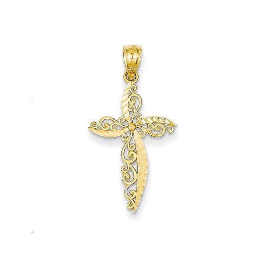 14k Scroll Design Cross Pendant