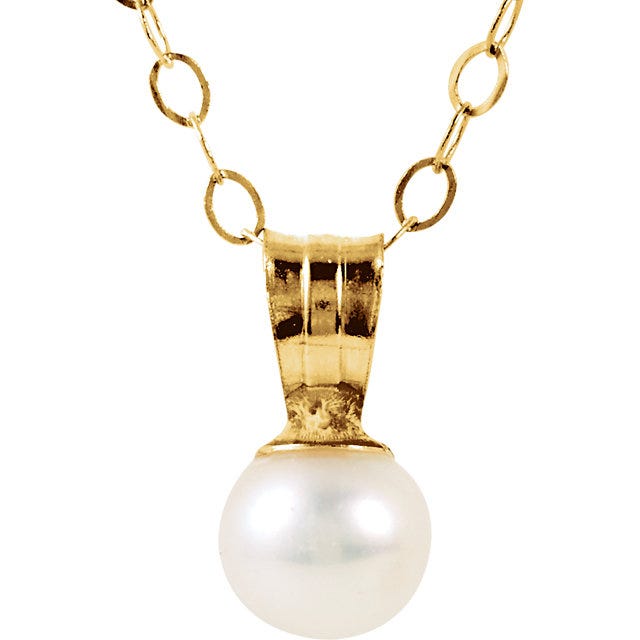 14K Yellow Youth Pearl Pendant w/ 15" Necklace