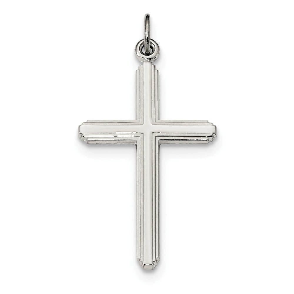 Sterling Silver Polished Grooved Cross Pendant