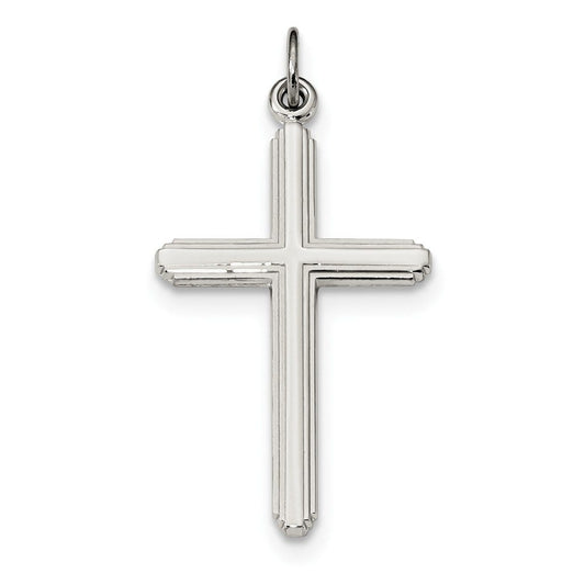 Sterling Silver Polished Grooved Cross Pendant