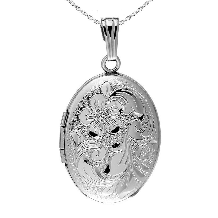 Sterling Silver Floral Oval Photo Locket