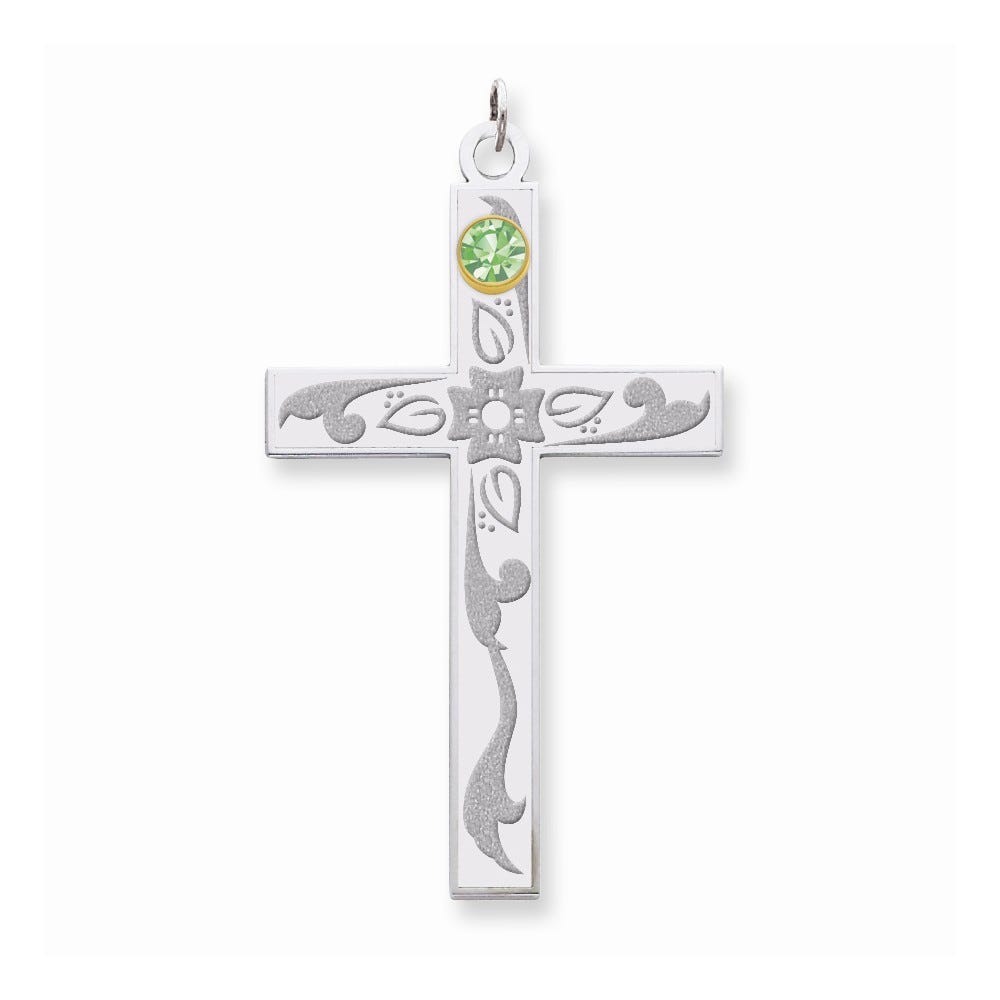 Sterling Silver/14k Bezel Crystal Family Cross Pendant