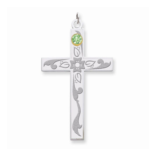 Sterling Silver/14k Bezel Crystal Family Cross Pendant
