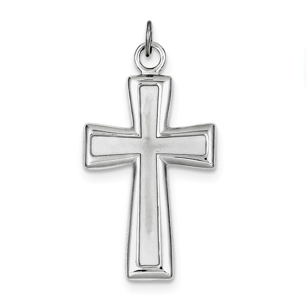 Sterling Silver Rhodium-plated Polished and Satin Cross Pendant