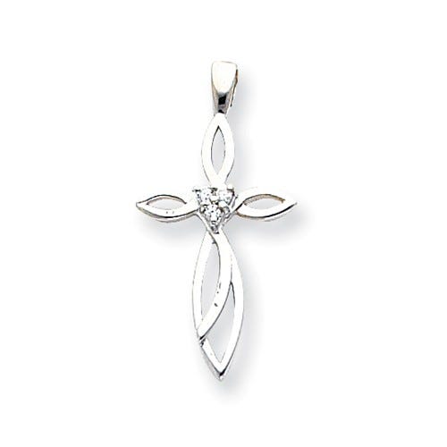 14k White Gold AA Diamond Cross Pendant