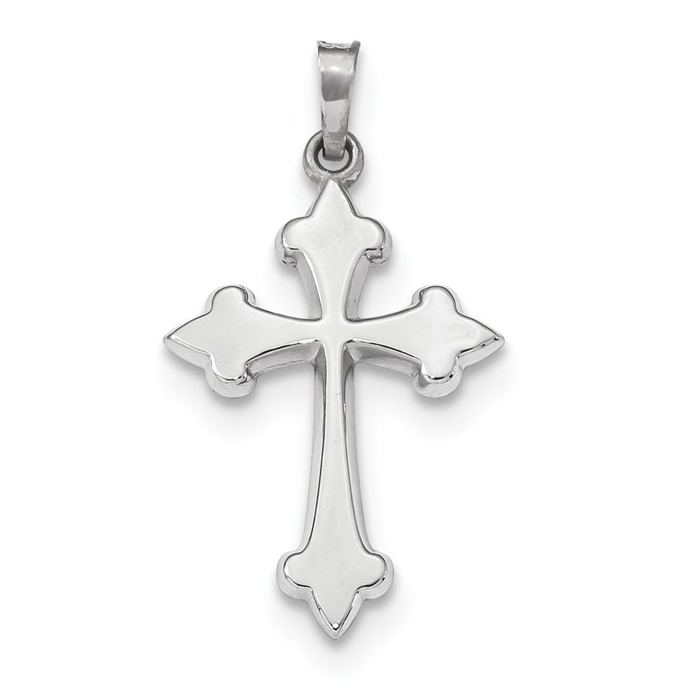 14k White Gold Polished Fleur de Lis Cross Pendant