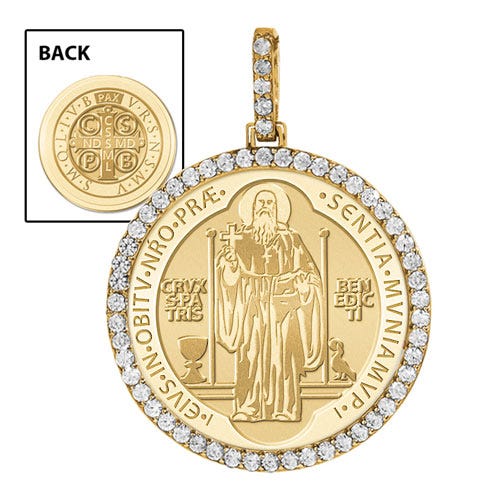 Large Saint Benedict Diamond Round Religious Jubilee Medal - "EXCLUSIVE"