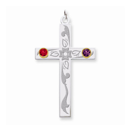 Sterling Silver/14k Bezel Crystal Family Cross Pendant