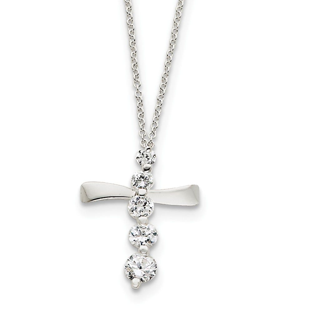 Sterling Silver CZ Cross Journey Necklace