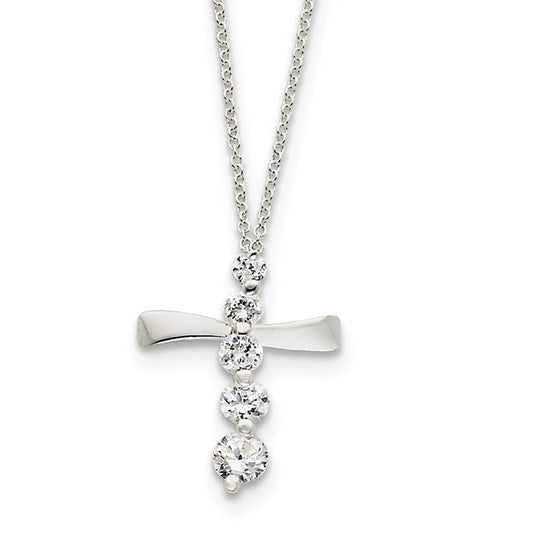 Sterling Silver CZ Cross Journey Necklace