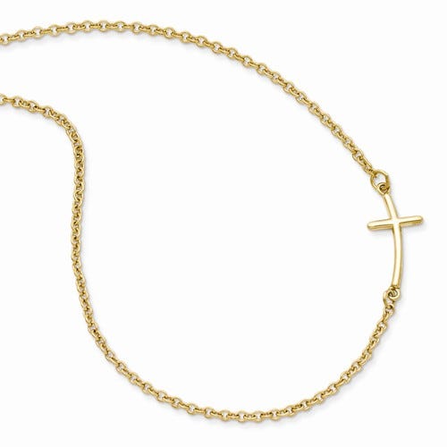 Sterling Silver Yellow Gold-plated Small Sideways Curved Cross Necklace