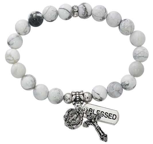 Two Decade Rosary Stretch Bracelet with Simulated Howlite Beads