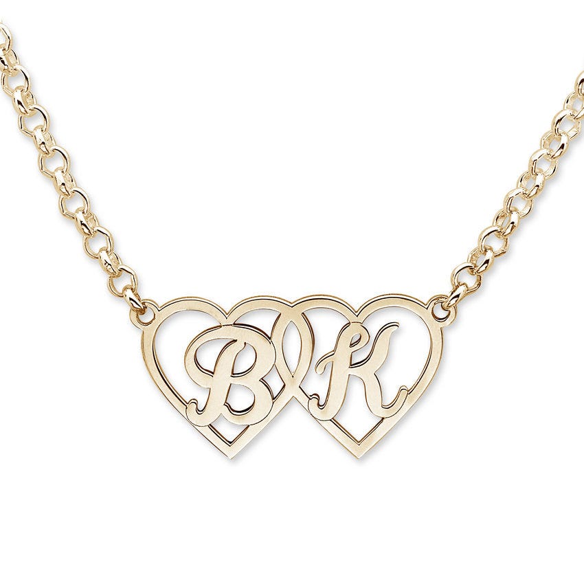 Personalized Interlocking Heart Initial Necklace w/ Chain