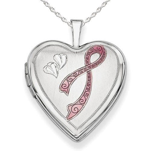 Sterling Silver Breast Cancer Awareness Heart Photo Locket