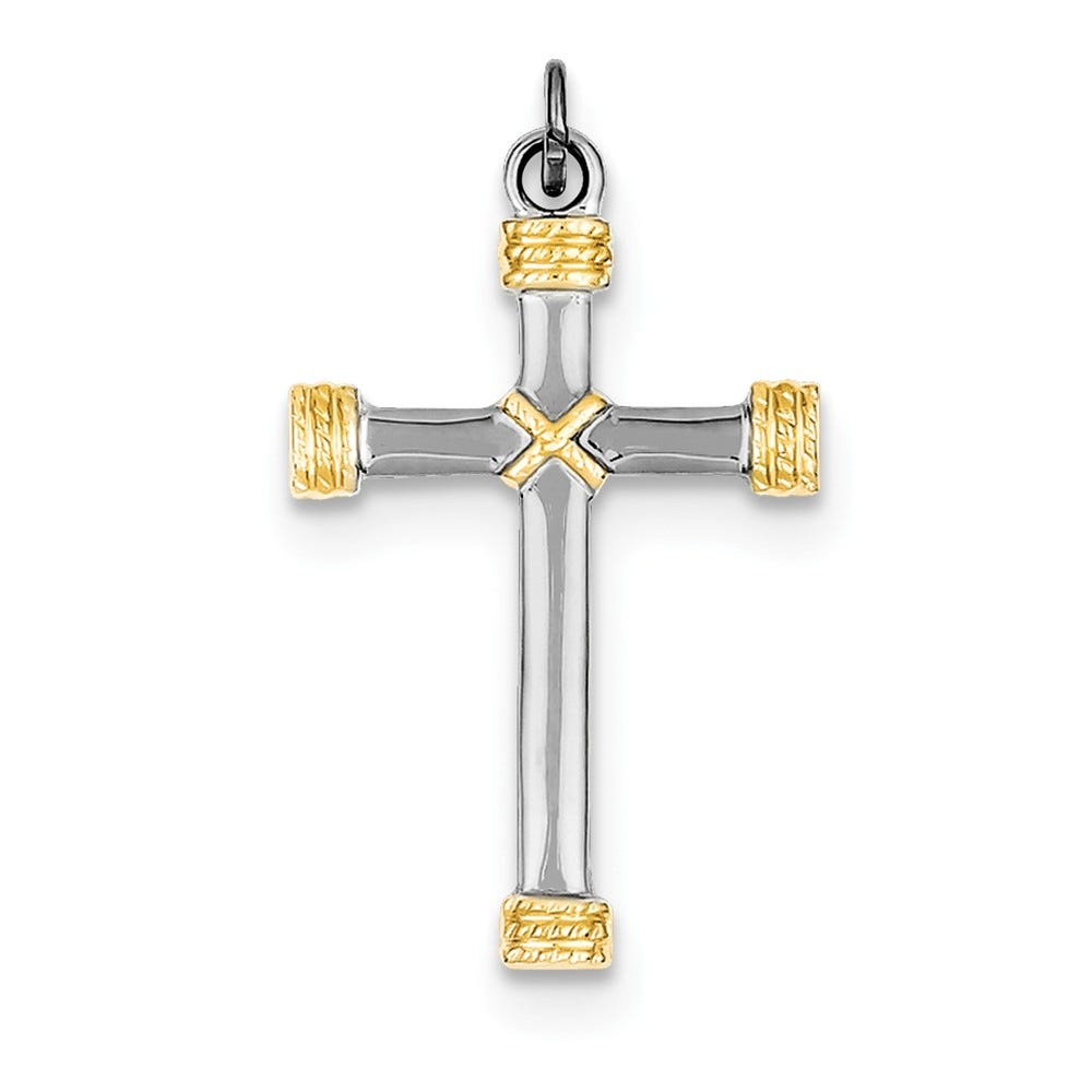 Sterling Silver Rhodium-plated & 18k Gold-plated Rope Cross Pendant