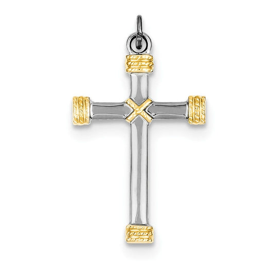 Sterling Silver Rhodium-plated & 18k Gold-plated Rope Cross Pendant