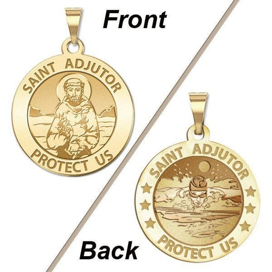 Saint Adjutor Doubles Sided Male Swimmer Round Religious Medal - "EXCLUSIVE"