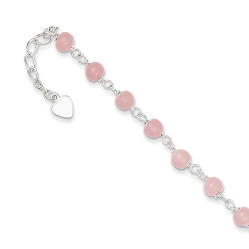 Sterling Silver 9" Pink Bead with Heart Anklet