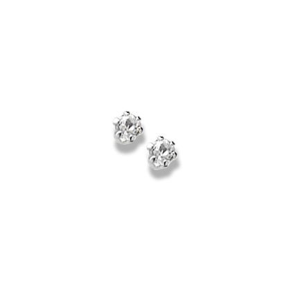 14K  White Gold Child's Genuine White Topaz Birthstone Stud Earrings