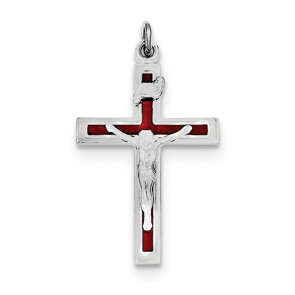 Sterling Silver Rhodium-plated Enameled Crucifix Pendant