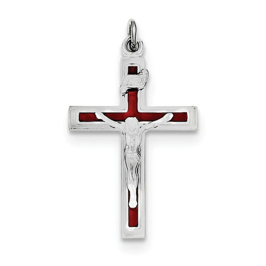 Sterling Silver Rhodium-plated Enameled Crucifix Pendant