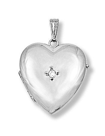 14K White Gold Heart Four Photo Locket with Diamond