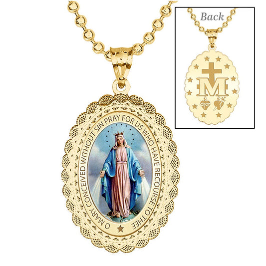 Miraculous Medal Doily Border Color Oval "EXCLUSIVE"