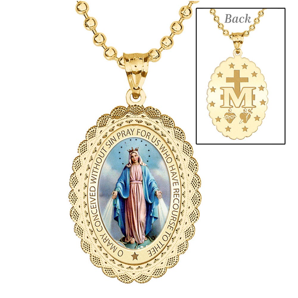 Miraculous Medal Doily Border Color Oval "EXCLUSIVE"